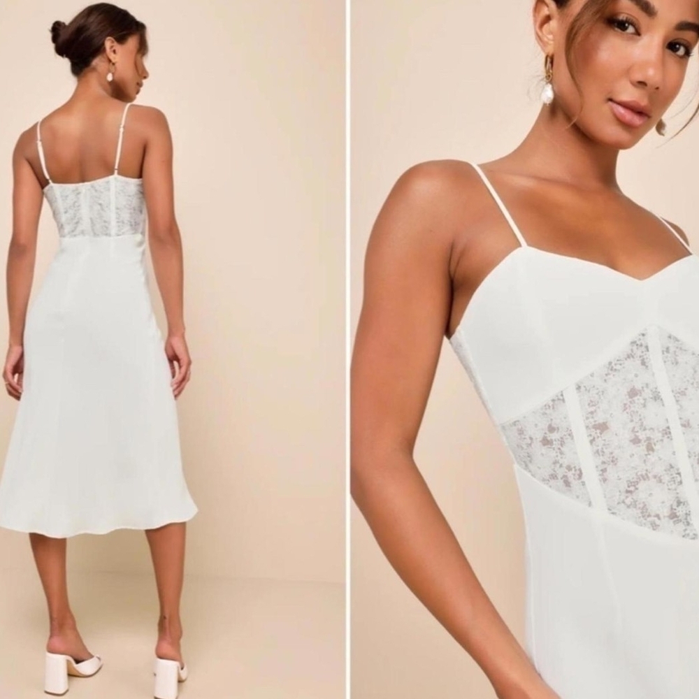 Lulu's White Lace-Panel Midi Slip Dress